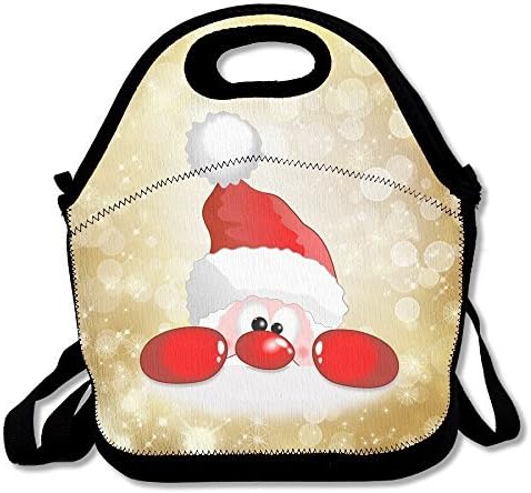 Qualit Wonder Merry Christmas Cute Santa Claus Neoprene Lunch Bag Tote Handbag With Adjustable Crossbody Strap