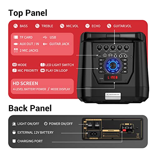 VeGue Karaoke Machine, Wireless Bluetooth PA System for Adults & Kids