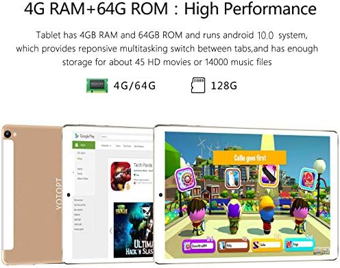 Tablet 10 Pulgadas YOTOPT, 4GB de RAM y 64 GB de Memoria 4G LTE Tableta Android 9.0 Certificado por Google GMS Dobles SIM y TF, GPS WiFi Soporte (Oro) 3 51RdgUly32L. AC