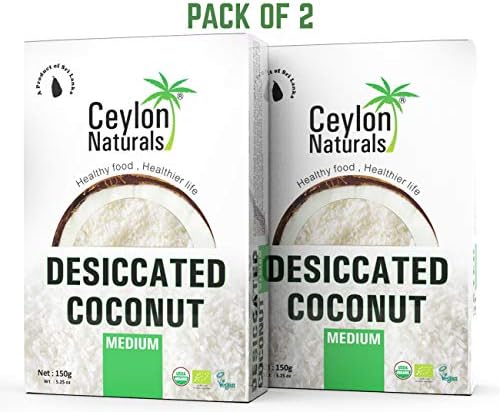 Ceylon Naturals Organic Desiccated Coconut - Shredded Coconut Flakes, Gluten Free, 5.25oz (150g) (Pack of 2).