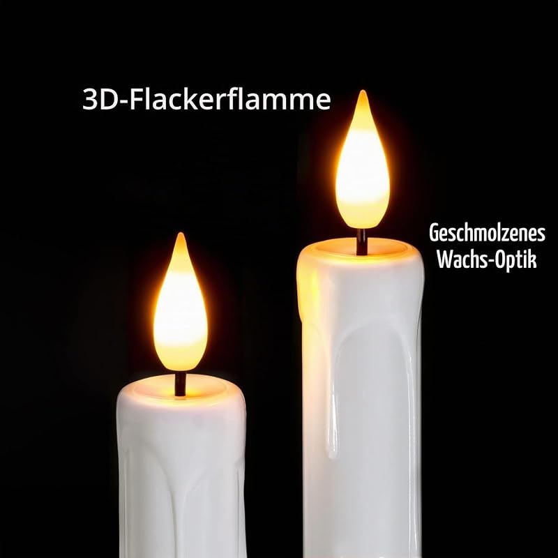 6 Stück White led stabkerzen, Flammenlose Tafelkerzenmit fernbedienung, batteriebetriebene LED Kerzen, 3D-Dochtlicht für Weihnachtsdeko