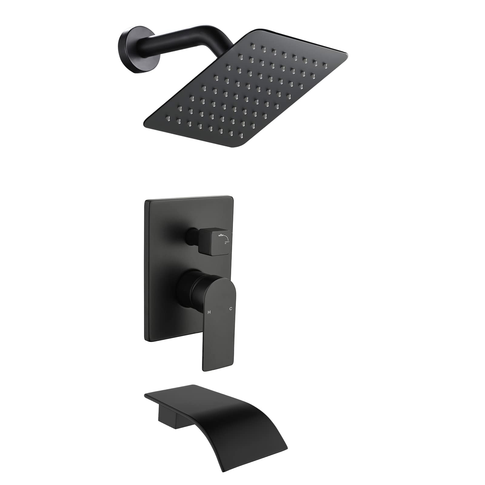 Photo 1 of Tub Shower Faucet Combo Set Matte Black Shower Faucet Set with Tub Spout Tub and Shower Valve Trim Kit Shower System All Metal Shower Fixtures Wall MountX003BDLPZD
