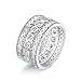 Mozume Sterling Silver 925 Princess Cubic Zirconia Simulated Diamond Eternity Statement Ring Cocktail Wide Band Best Gifts