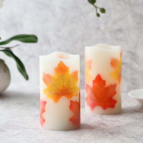 Greluna Flameless Maple Leaf Candles, Fall Flameless Candles with Timer
