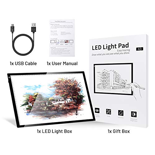A3 Light Box KENTING LED Artcraft Tracing Light Pad USB Power Cable Dimmable Brightness Tatoo Pad Copy Board Aniamtion Sketching Designing Stencilling X-ray Viewing Diamond Painting
