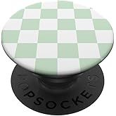 Checkered White Light Green Checkerboard Pattern PopSockets Adhesive PopGrip