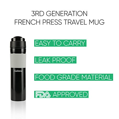 Sisitano Portable French Press Coffee Maker and Tumbler (11.8 oz) Black