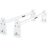 AA-Racks Model X316 Hightop 2 Bar Rain-Gutter Roof Rack Heavy-Duty Adjustable Steel High Roof Rack Matte White