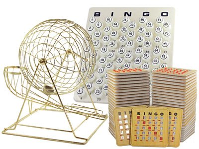 United Novelty Large Brass Bingo Cage Set with 25 Deluxe Quick Clear Slide Cards