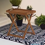 Furinno TIOMAN Outdoor Table, Foldable, Removable Tray, Natural Wood view 2