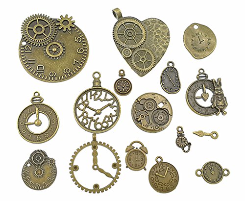 Kinteshun Clocks and Watches Dial Face Movement Charm Alloy Multistyle Steampunk Pendant Connector for DIY Jewelry Making Accessaries(100 Gram,Antique Bronze)