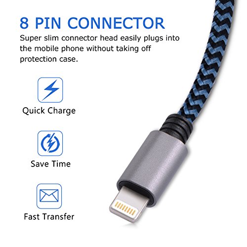 iPhone Charger Atill Lightning Cable 3Pack 3ft Nylon Braided USB Charging Cable Cord Compatible with iPhone X/8/8 Plus/7/7 Plus/6/6s Plus/SE/5/5s/5c, iPad, iPod and More (Blue)