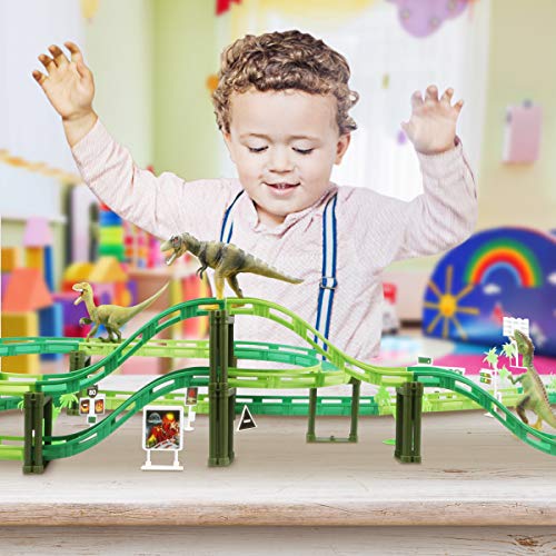 image for Tencoz Dinosaur Race Track, Car Race Track Train Tracks Set with 1 Car