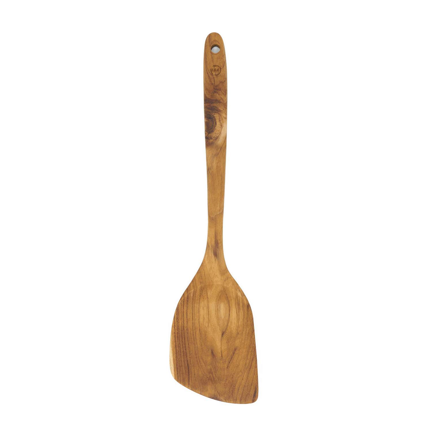 FAAY 13.5” Stir Fry Wooden Spatula for Left Hand, Ergonomic Handle Saute Paddle, Healthy Wood Turner, Handcraft from High Moist Resistance Golden Teak — image 1