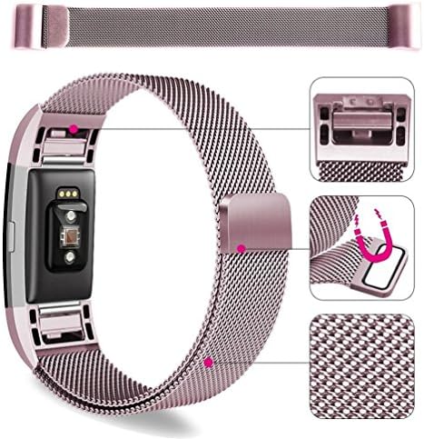 IOQSOF For Fitbit Charge 2 Bands, Milanese Loop Stainless Steel Bracelet Smart Watch Strap Newest Style Replacement Wristband for Fitbit Charge 2 Women and Men Large Small