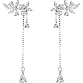 925 Sterling Silver CZ Pretty Flowers Earrings Studs Dangle Chain for Women Teens Elegant Bridal Earrings Wedding Earrings for Brides