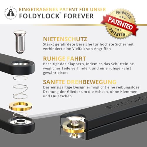 FoldyLock Forever Bicycle Lock with Key - Patented Folding Lock with Bracket - Test Winner Sold Secure Gold Bicycle Accessories - High Security for City Bikes and eBike - 90 cm