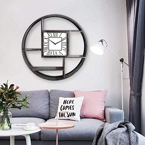 Lxc Nordic Wrought Iron Shelf Wall Clock Creative Storage Rack Coffee Shop Rack Wall Hanging Wall Clock Creative Decoration 68 * 68 * 11.5cm Beautiful