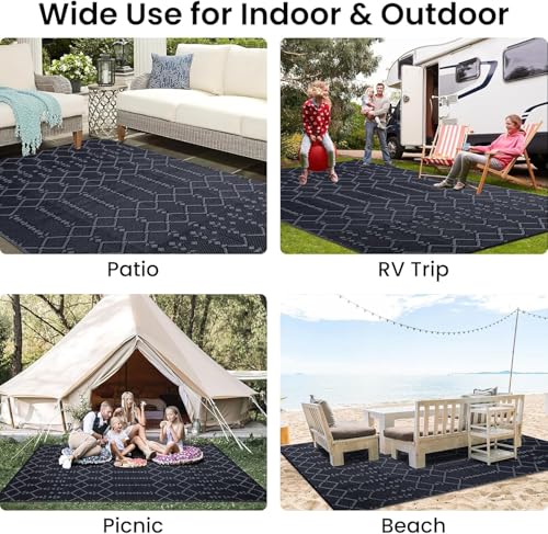 Homaxy Outdoor Rug, 180 x 270 cm, Waterproof Reversible Plastic Straws, Boho Outdoor Rug, Floor Mat for Patio, Garden, Deck, Picnic, Beach, Camping