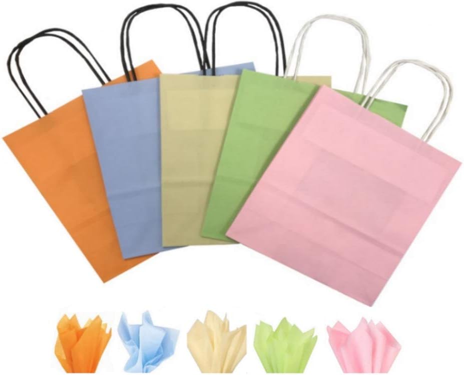 Pastel Mix Of Paper Gift Bags BB Twisted Handles / Party Loot Favour Bag & Tissue (12 Gift Bags)