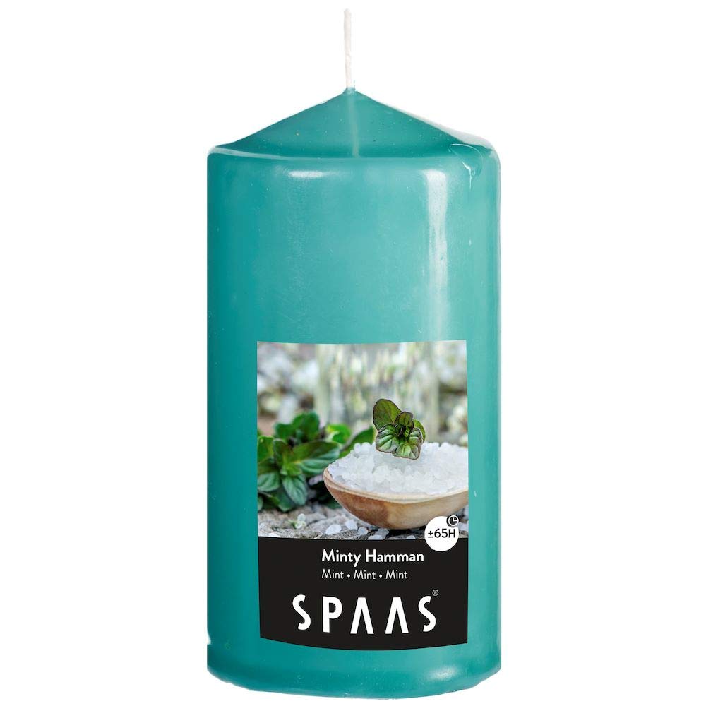 Spaas Scented Cylinder Pillar Candle 80/150 mm, 65 Hours, Minty Hamman