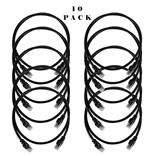 K-tech Ethernet Patch Cable Supports Cat6/5e/5 28AWG 10Gbps Internet Network Computer Lan Cables With Snagless RJ45 Connectors (15 Feet, 10 Pack - Black) - Thumbnail 2