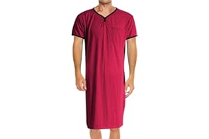 Fashion Store Mens Nightgown Henley Night Shirt for Sleeping Short Sleeve Nightgown Big and Tall, Loose Kaftan Sleepwear