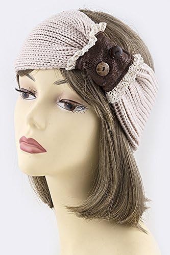 BROWN LACE DESIGNED KNOT ACCENT KNIT HEADWRAP