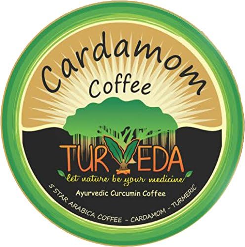 TURVEDA Turmeric Coffee, Cardamom Arabica Blend, Full Spectrum Turmeric Curcumin Infused Coffee With Cardamom For Cardiovascular Support and Healthy Aging, 15 Single Serve Cups (Keurig Compatible)