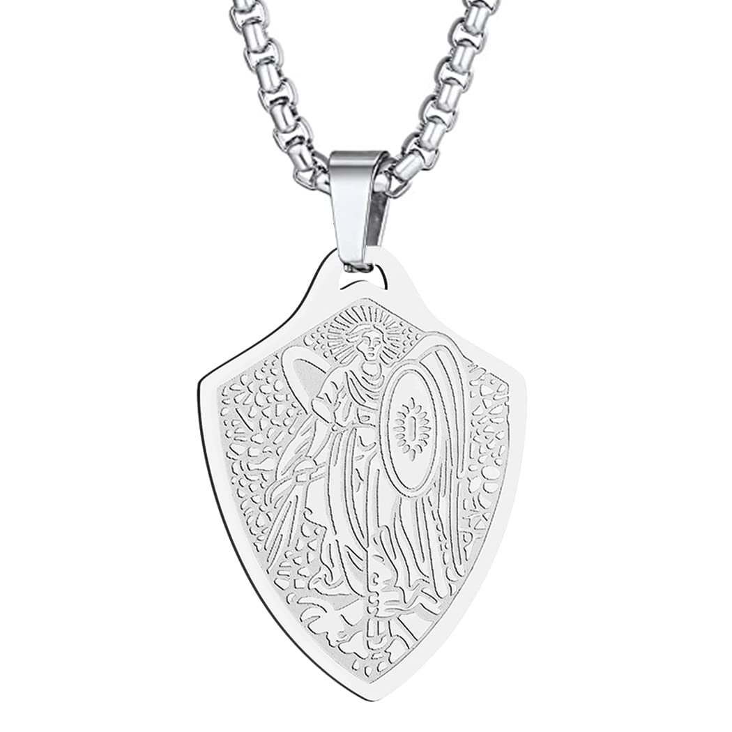 St Christopher Necklace Saint Michael George Barbara Pendant Women Men The Seal of The Seven Archangels Charm Chain Religious Medal Medallion Disc Jewelry Christian Gift (St Michael-204S)