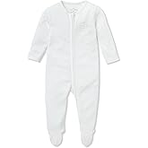 MORI Baby Unisex Clever Pajamas in White with Two Way Zip - Viscose from Bamboo - Comfort Jumpsuit Footed Nightwear for Boys and Girls - 0-3 Months