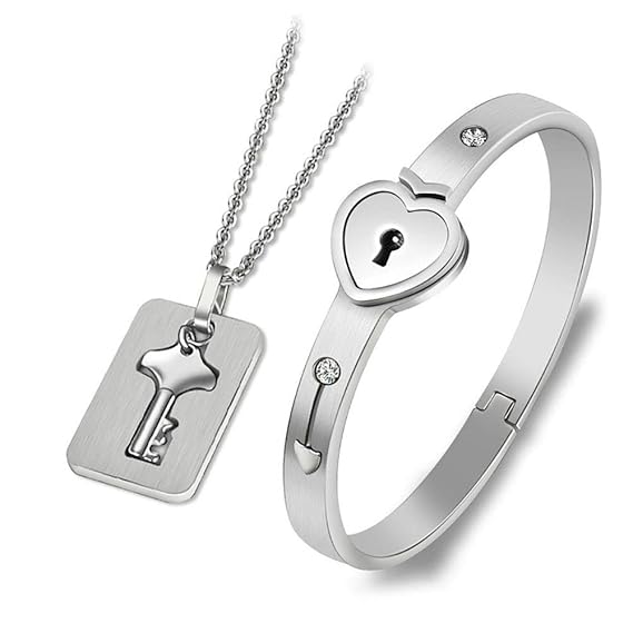 Jialiang Sein und Ihr passender Satz, Titanium Key Anhänger Halskette Herz Armreif verhindern Allergie & Fade Paare Lock Schm