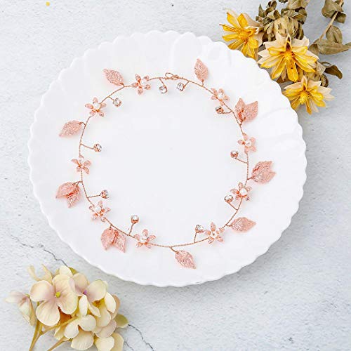 Yean Bride Wedding Hair Vine Headband Gold Leaf Bridal Accessories for Women (Rose Gold)