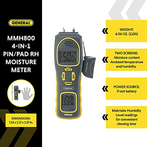 General Tools 4in1 Pin/Pinless Combo Moisture Meter MMH800 Pin