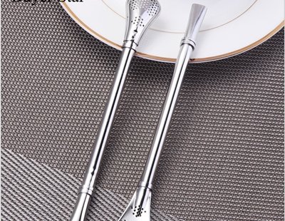 VT BigHome Stainless Steel Long Handle Coffee Spoon With Straw Outdoor Camping Spoon Camping Cookware Tableware