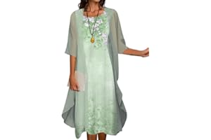 PORCLAY Floral Print Dress for Women with Jacket Two Piece Set Crewneck Sleeveless Wedding Guest Summer Flowy Midi Dress Simple