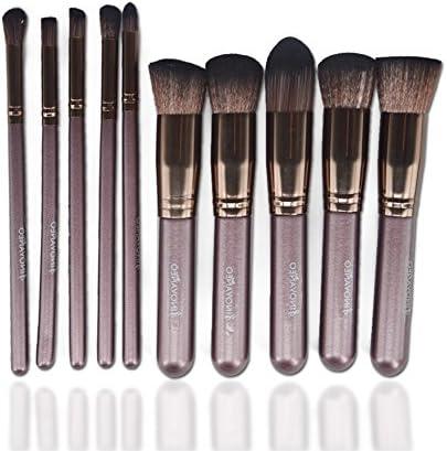 Inovaneo10pcs Makeup Brushes Kabuki Foundation Eyeshadow Blush Concealer Powder Brush Kit (Brown+Purple)