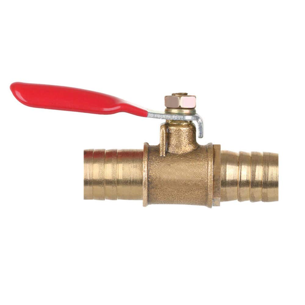 ExcInter 12mm Hose Barb Inline Water/Air Gas Fuel Line Shut-Off Brass Ball Valve 180 Degree Operation Handle