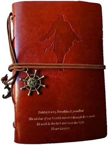 Vintage Refillable Journey Diary, Assassin Embossed Art Premium PU Leather Classic Travel Journal Notebook with Card Holder and Retro Pendants (Assassin)