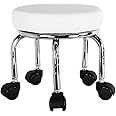WKWKER Modern Roller Seat PU Leather Low Round Rolling Stool 360° Swivel Small Stool with Universal Caster Wheels Foot Stool for Home Office Garage Shop Fitness Sport H：12.4" （White）