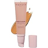 Wander Beauty Nude Illusion Liquid Foundation - Golden Tan - Medium to Full Coverage Foundation - Natural Makeup with Vitamin E & Macadamia - Nude Skin Finish Blurs & Conceals - 1.01 fl oz