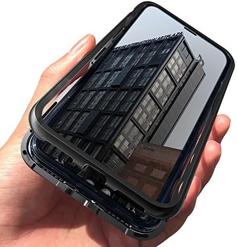 Full Body Slim Fit Ultra-Thin Case Lightweight, [Magnetic Adsorption Technology] [Metal Frame] [Clear Tempered Glass Back] [Support Wireless Charging] for iPhone 7 8 X (IPhone 8--Plus, Black+Clear)