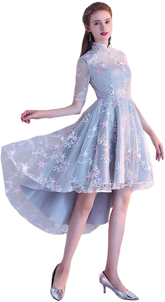 Amazon ロモハナガ パーティードレス フィッシュテール ドレス 大きいサイズ パーティードレス 結婚式 レディース ピアノ 発表会 ドレス 大人 フィッシュテール ワンピース ベージュ ミモレ丈 ドレス Aライン花嫁 星柄ドレス 成人式 謝恩会 パーティードレス 通販