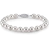 The Pearl Source White Freshwater Pearl Bracelet for Women - Cultured Pearl Bracelet with 14k Gold Plated Clasp with Genuine Cultured Pearls, 7.0-7.5mm Pearl Gifts for Anniversary