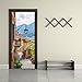 Fymural Door Wallpaper Murals Wall Stickers - Old Town for Home Decoration Self-Adhesive Vinyl Removable Retro Art 3D Door Decals 30.3x78.7