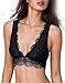 YIANNA Lace Bralette, Women's Deep V Neck Unpadded Lace Long Line Plunge Bralette Bra, YA8336-Black-M