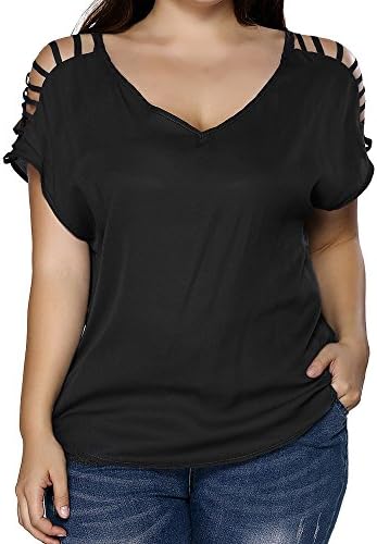 Sunmoot Clearance Sale Lace Patchwork T-Shirt for Womens Plus Size Blouse Sexy V Neck Cold Shoulder Short Sleeve Tops