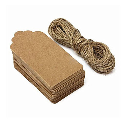 Gift Tags,120 PCS Kraft Paper Tags DIY Tags For Christmas Wedding Price Party Label Gift Cards Hang Tags Rectangular with Free 100 Feet Natural Jute Twine By Aree