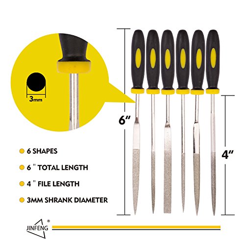 JinFeng Diamond Needle File Set(6 pcs 170 Grit Precision Steel File) Hand Metal Tools