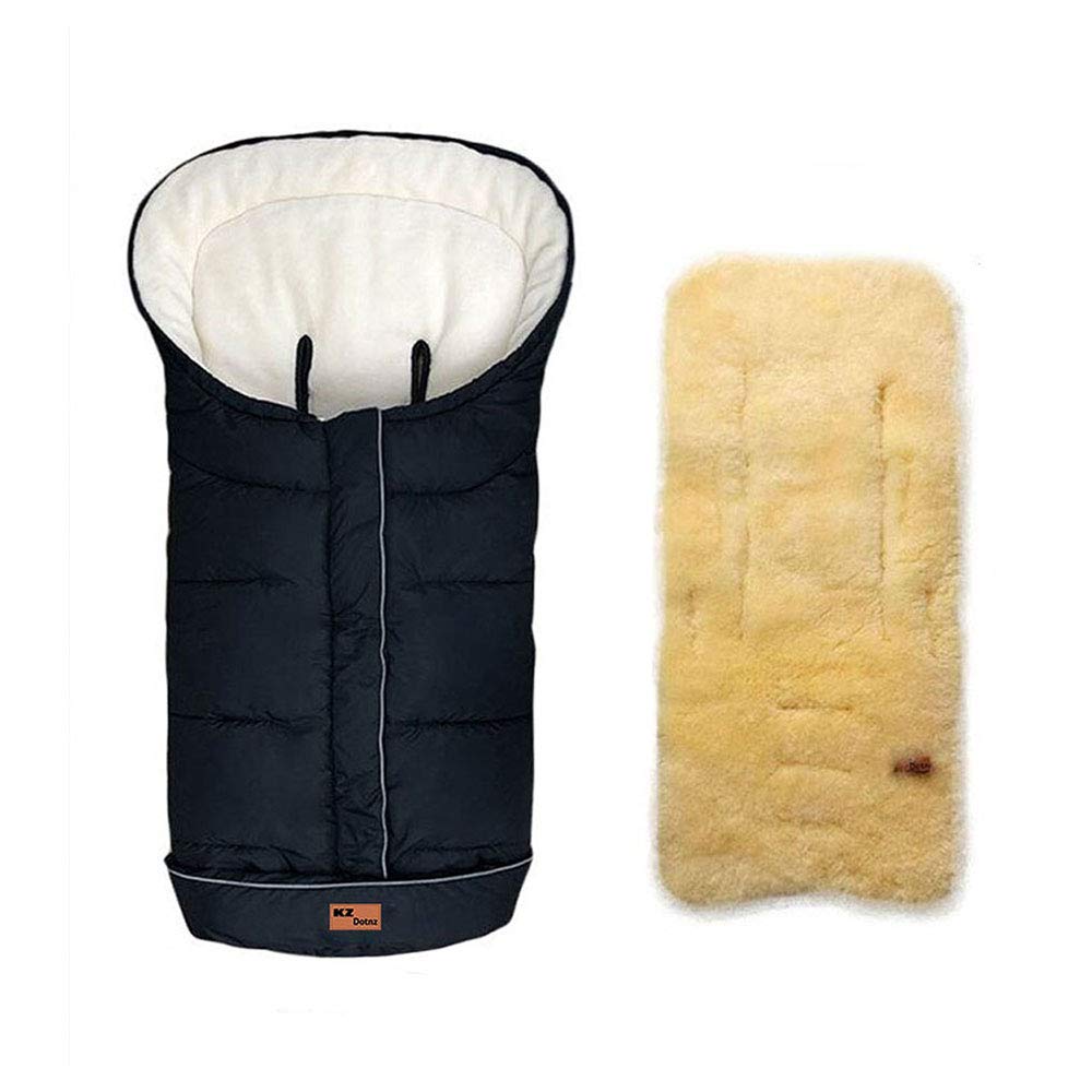 KZDotnz Stroller Footmuff with A Complete Removeable 100% Sheepskin Insert, Winter Warm Waterproof Bunting Bag Fit Almost Stroller, with Non Skid Adjustable Fixing Cords and Adjust Hood : Baby